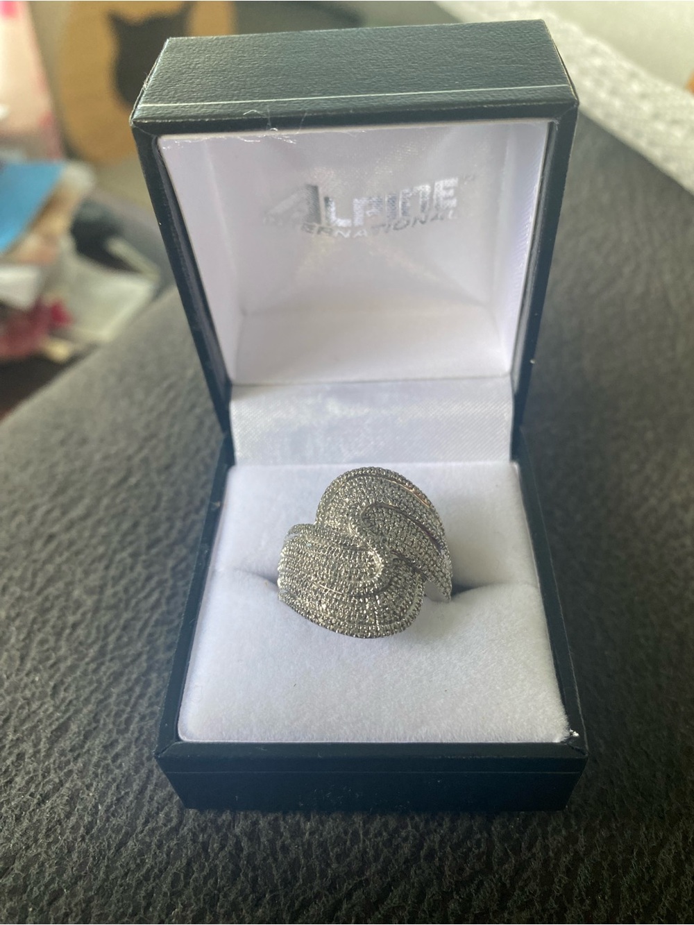 Silver Pave Swirl Statement Ring -